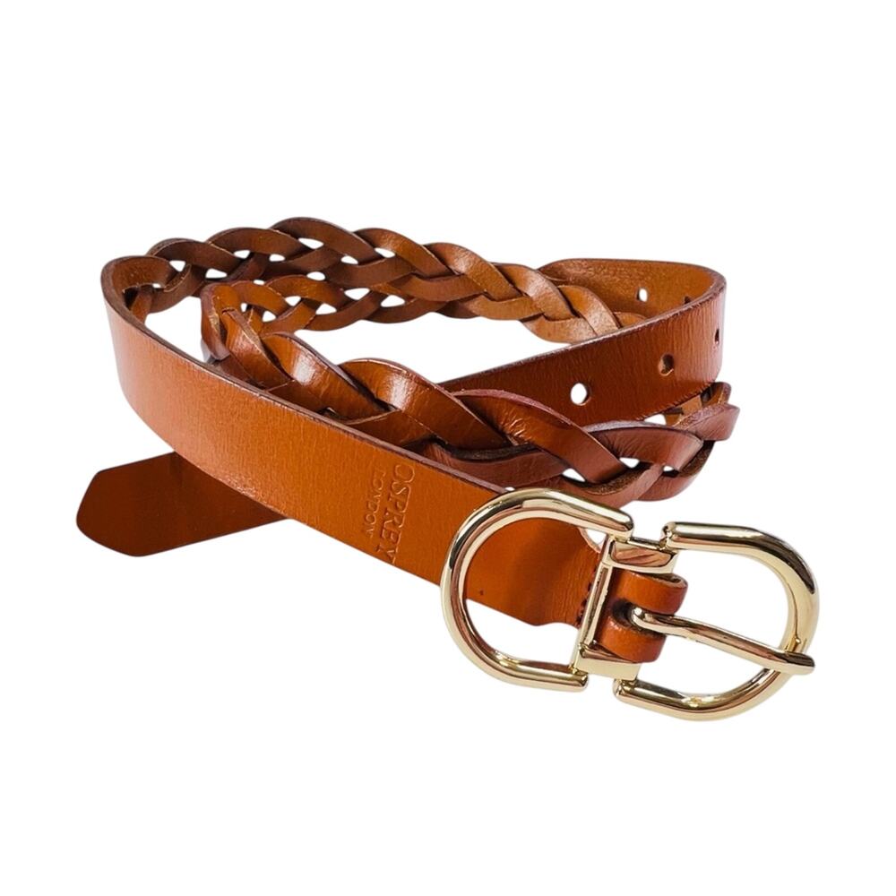 Osprey London Womens Skinny Mixed Braided Leather Belt Gold-Tone Buckle L 38/42